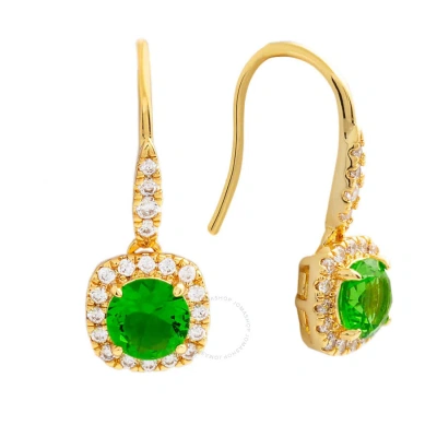 Elegant Confetti Women's 18k Yellow Gold Plated Green Cz Simulated Cushion Diamond Halo Drop Earring In Neutral