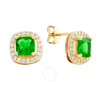 Elegant Confetti Women's 18k Yellow Gold Plated Green Cz Simulated Cushion Diamond Halo Stud Earring