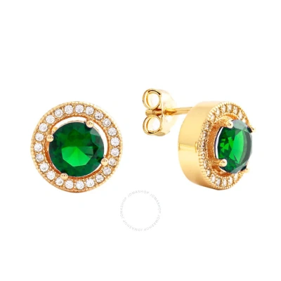 Elegant Confetti Women's 18k Yellow Gold Plated Green Cz Simulated Diamond Classic Halo Stud Earring