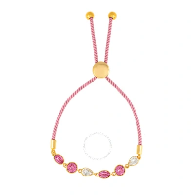 Elegant Confetti Women's 18k Yellow Gold Plated Pink And White Swarovski Crystal Adjustable Bolo Pin