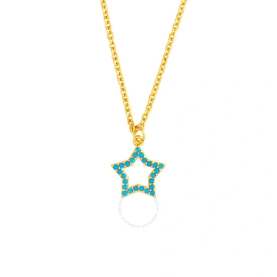 Elegant Confetti Women's 18k Yellow Gold Plated Simulated Turquoise Star Pendant Necklace