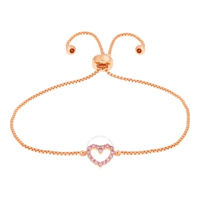 Elegant Confetti Women's Rose Gold Plated Pink Cz Simulated Diamond Adjustable Bolo Heart Pendant Br In Rose Gold-tone