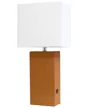 Elegant Designs Modern Leather Table Lamp With Usb In Tan
