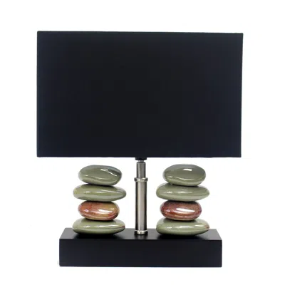 Elegant Designs Rectangular Dual Stacked Stone Ceramic Table Lamp With Black Shade