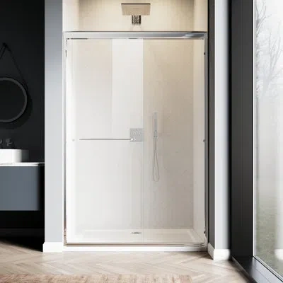 Elegant Double Sliding Shower Door With 1/4'' Clear Tempered Glass,48"w X 72"h In Silver