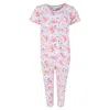 Elegant Emily Women's Floral Short Sleeve Capri Set In Pink