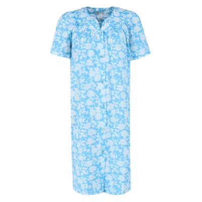 Elegant Emily Women's Floral Snap Front Duster Gown In Blue