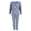 Elegant Emily Women's Henley & Pant Grey Floral Set In Grey