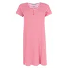 Elegant Emily Women's Plus Sized Striped Henley Nightgown In Red