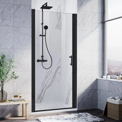 Elegant Fpivot 28 X 72 Inch Pivot Shower Door With 6mm Clear Tempered Glass For Bathroom, Matte Black