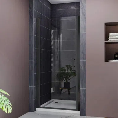 Elegant Fpivot 32'' W X 72'' H Frameless Pivot Shower Door With 1/4'' Tempered Glass And Stainless Handle In Matte Black