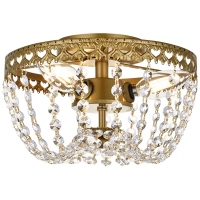 Elegant Lighting Diana 10" Wide Brass And Clear Crystal 3-light Ceiling Light