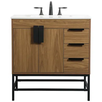 Elegant Lighting 32 Inch Single Bathroom Vanity In Walnut Brown