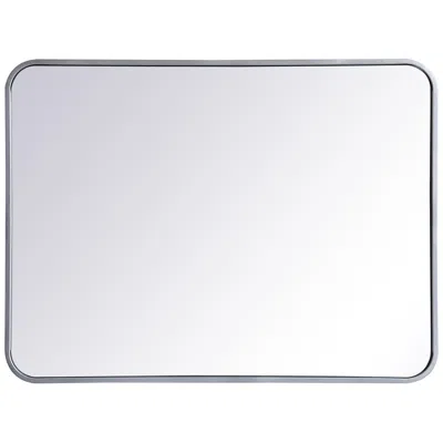 Elegant Lighting 32 X 24 Soft Corner Metal Rectangular Silver Wall Mirror