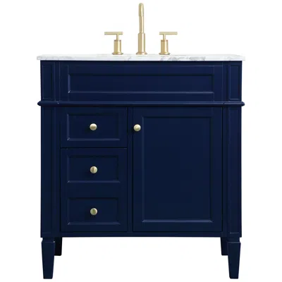 Elegant Lighting 32-inch Blue Single Sink Bathroom Vanity With Carrara White Marble Top