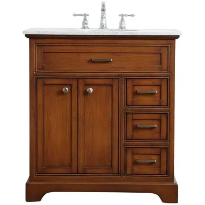 Elegant Lighting 32-inch Teak Single Sink Bathroom Vanity With Carrara White Marble Top