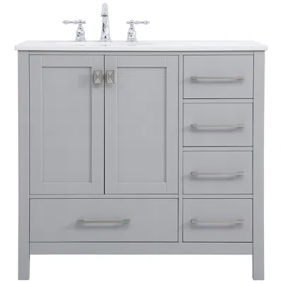 Elegant Lighting 36 In. Gray Single Sink Bathroom Vanity, W/ Calacatta White Quartz Top