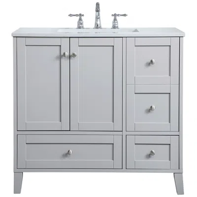 Elegant Lighting 36 In. Grey Single Sink Bathroom Vanity With Calacatta White Quartz Top