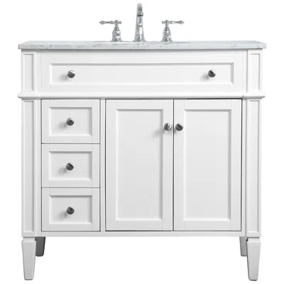 Elegant Lighting 36" Wide Single Sink White Marble Bathroom Vanity