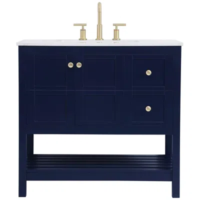 Elegant Lighting 36-inch Blue Single Sink Bathroom Vanity W/ White Calacatta Quartz Top