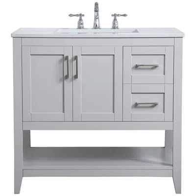 Elegant Lighting 36-inch Grey Single Sink Bathroom Vanity With White Calacatta Quartz Top