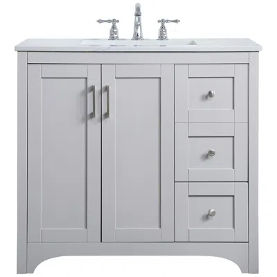Elegant Lighting 36-inch Grey Single Sink Bathroom Vanity With White Calacatta Quartz Top