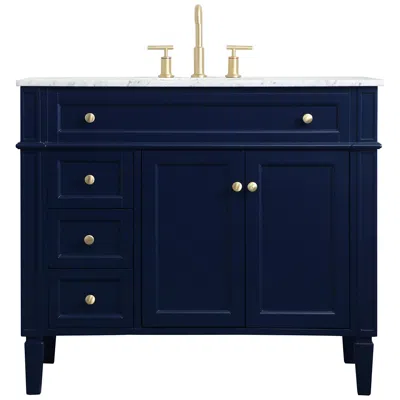 Elegant Lighting 40-inch Blue Single Sink Bathroom Vanity With Carrara White Marble Top