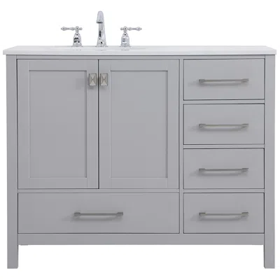 Elegant Lighting 42 In. Gray Single Sink Bathroom Vanity, Calacatta White Quartz Top
