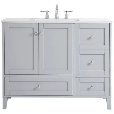 Elegant Lighting 42 In. Grey Single Sink Bathroom Vanity With White Calacatta Quartz Top