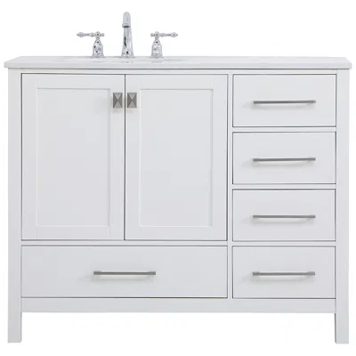 Elegant Lighting 42 In. White Single Sink Bathroom Vanity, Calacatta White Quartz Top