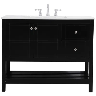 Elegant Lighting 42-inch Black Single Sink Bathroom Vanity With White Calacatta Quartz Top