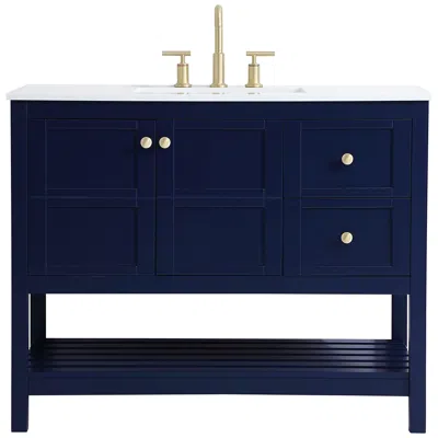 Elegant Lighting 42-inch Blue Single Sink Bathroom Vanity W/ White Calacatta Quartz Top