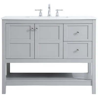 Elegant Lighting 42-inch Gray Single Sink Bathroom Vanity With Calacatta White Quartz Top