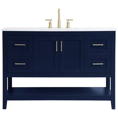 Elegant Lighting 48-inch Blue Single Sink Bathroom Vanity With White Calacatta Quartz Top