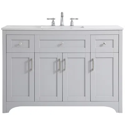 Elegant Lighting 48-inch Grey Single Sink Bathroom Vanity With White Calacatta Quartz Top