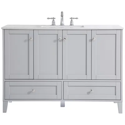 Elegant Lighting 48-inch Grey Single Sink Bathroom Vanity With White Calacatta Quartz Top
