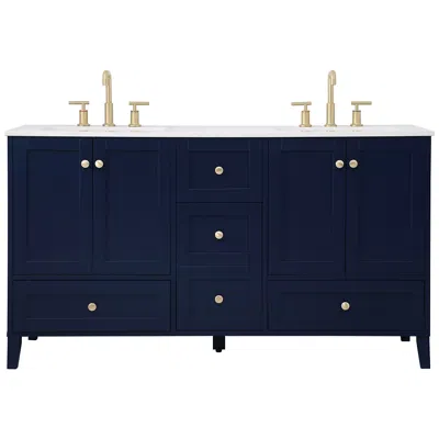 Elegant Lighting 60 In. Blue Double Sink Bathroom Vanity, Calacatta White Quartz Top