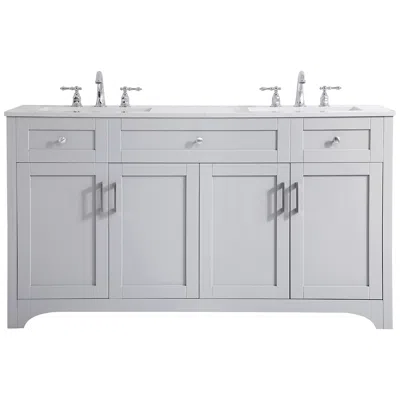Elegant Lighting 60 In. Grey Double Sink Bathroom Vanity With White Calacatta Quartz Top