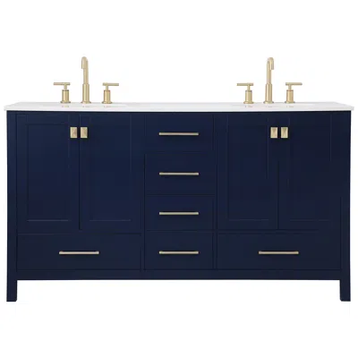Elegant Lighting 60 Inch Blue Double Sink Bathroom Vanity W/ Calacatta White Quartz Top