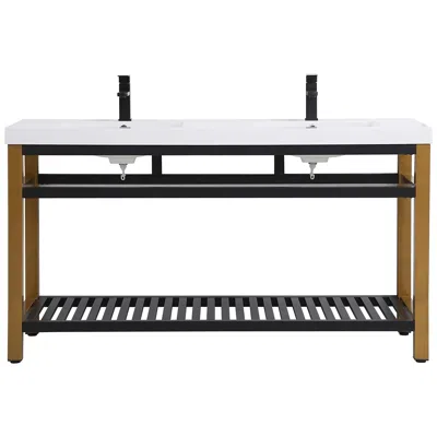 Elegant Lighting 60 Inch Double Bathroom Metal Vanity In Golden Black
