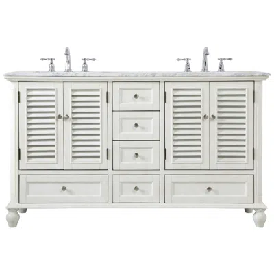 Elegant Lighting 60 Inch Double Bathroom Vanity In Antique White