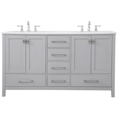 Elegant Lighting 60-inch Gray Double Sink Bathroom Vanity With Calacatta White Quartz Top