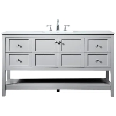 Elegant Lighting 60-inch Grey Single Sink Bathroom Vanity With Calacatta White Quartz Top