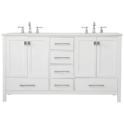 Elegant Lighting 60-inch White Double Sink Bathroom Vanity With White Calacatta Quartz Top