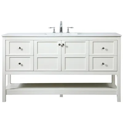Elegant Lighting 60-inch White Single Sink Bathroom Vanity With Calacatta White Quartz Top