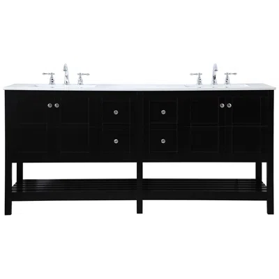Elegant Lighting 72-inch Black Double Sink Bathroom Vanity With White Calacatta Quartz Top