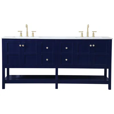 Elegant Lighting 72-inch Blue Double Sink Bathroom Vanity With White Calacatta Quartz Top