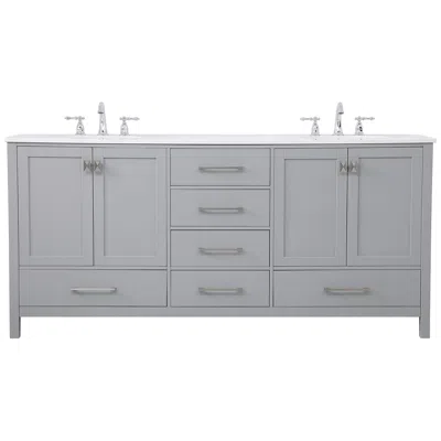 Elegant Lighting 72-inch Gray Double Sink Bathroom Vanity, Calacatta White Quartz Top