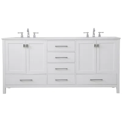 Elegant Lighting 72-inch White Double Sink Bathroom Vanity With White Calacatta Quartz Top