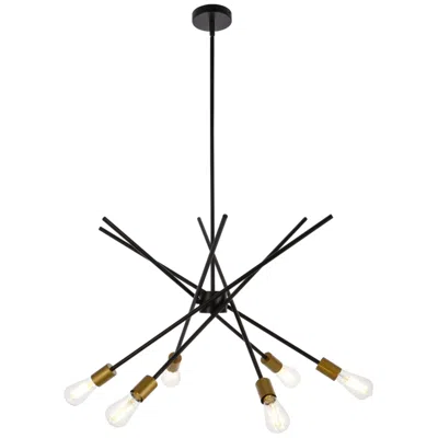 Elegant Lighting Armin 32" Wide Black And Brass 6-light Sputnik Chandelier